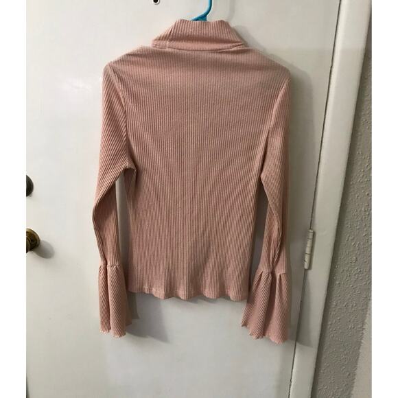 SHEIN Curve Flounce Sleeve Pink Sparkly Turtleneck Sweater 1XL Coquette Girl - Picture 2 of 8